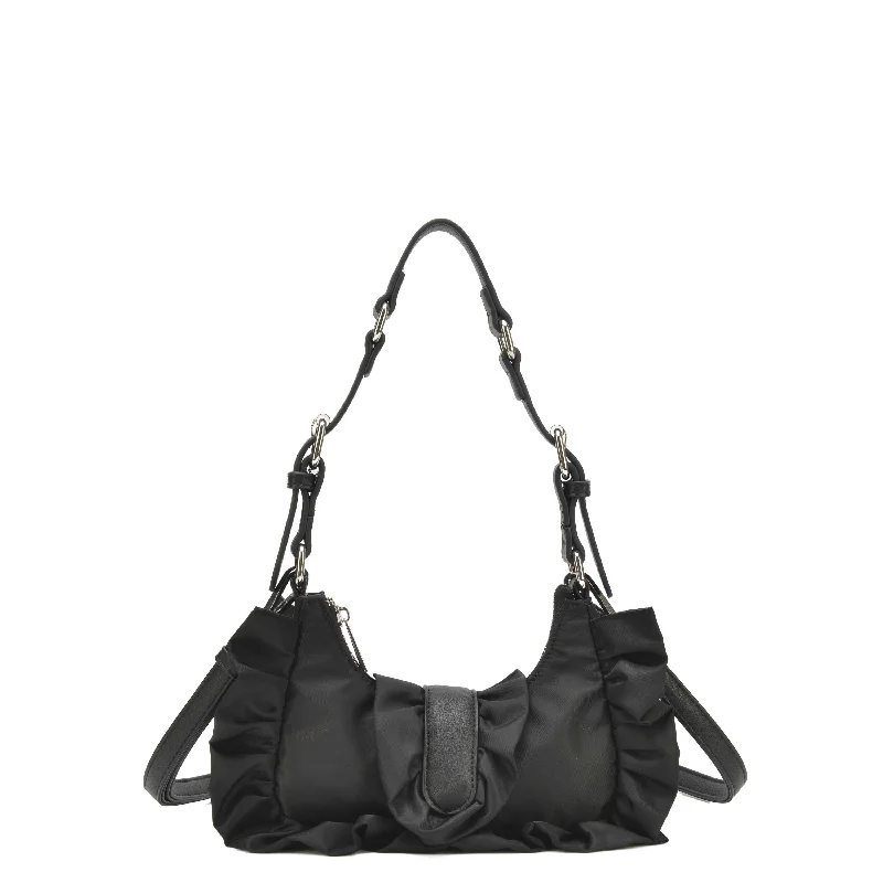 Flash Sale Fever Palma Ruffle Recycled Nylon Black Luxury Handbags At Budget-Friendly Rates Flash Sale Fever Palma Ruffle Recycled Nylon Black Luxury Handbags At Budget-Friendly Rates