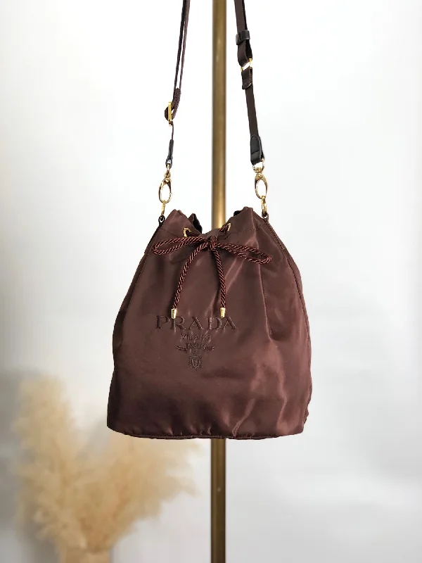Fast Fashion Favorites PRADA Logo Embroidery Drawstring Shoulder bag Brown Vintage ksgst8 Designer Bags At Lower Prices