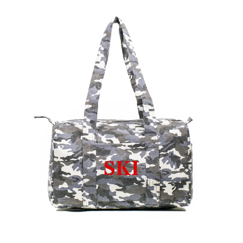 Bold And Flash-Sale Bags Small Duffel Grey Camouflage with Red Matte SKI Best Handbag Sale Of The Season