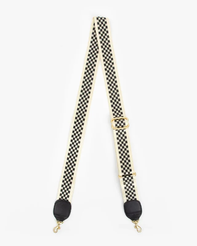Adjustable Webbing Strap – Black + Cream Checker Elegant Bags, Limited Stock