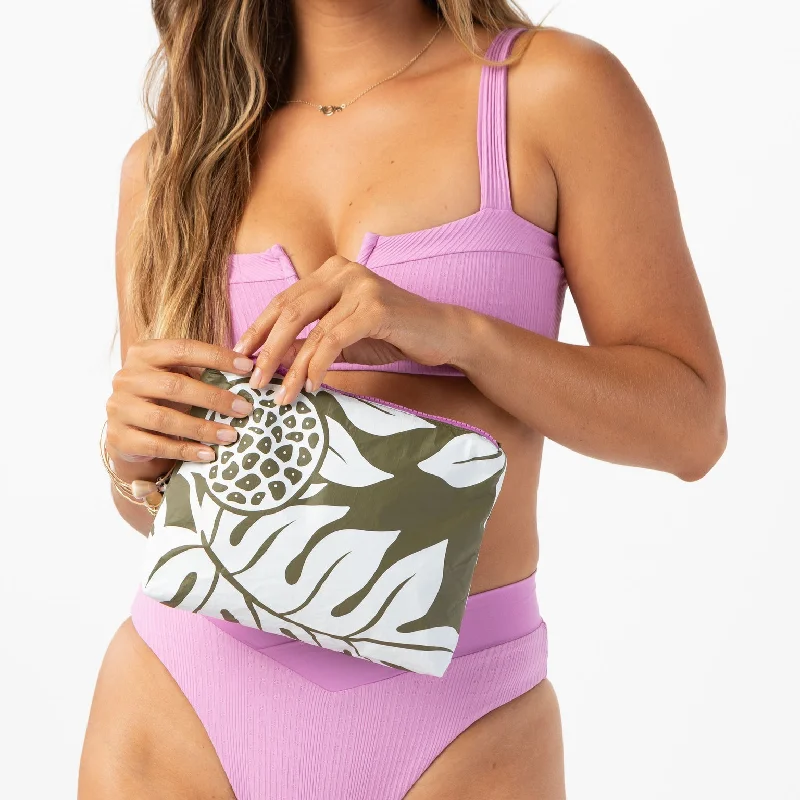 Aloha Collection Small Holomua Pouch-White/Olive Designer Bags At Lower Prices