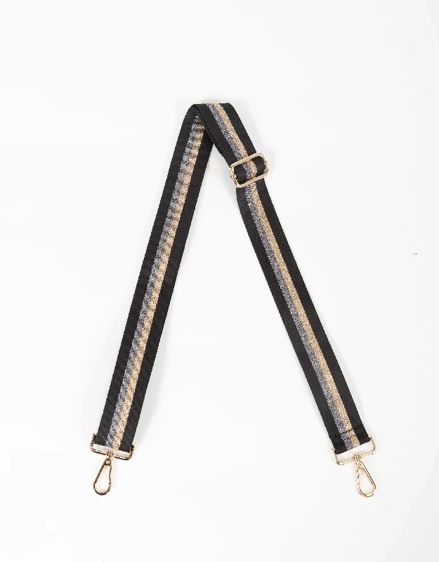 Bag Strap Stripe - Black/Gold/Silver Lurex Carry Elegance For Less – Best Bag Deals Here Bag Strap Stripe - Black/Gold/Silver Lurex Carry Elegance For Less – Best Bag Deals Here