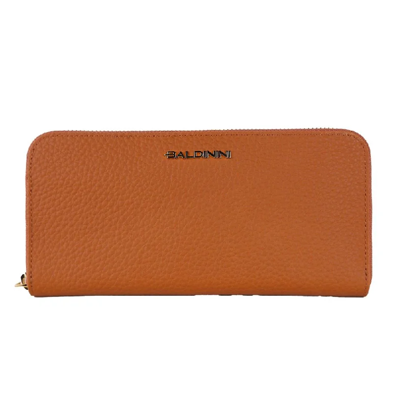 Baldinini Trend Elegant Orange Leather Wallet with Zipper Seasonal Sale On Trendy Handbags