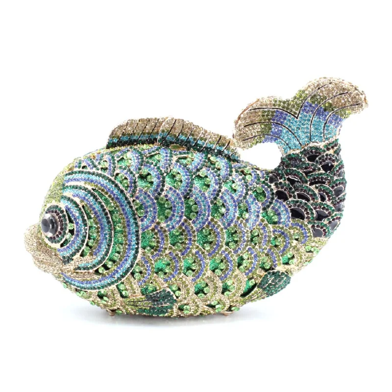 Blue Multi Fish Clutch Premium Handbags At Unbeatable Markdowns