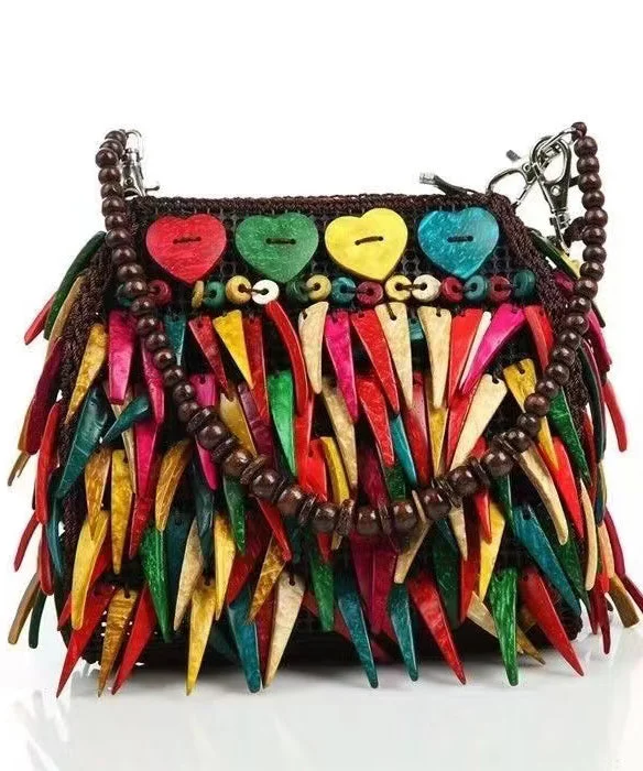 Bohemian Ethnic Style Wooden Tasseled Messenger Bag Trendy Bags, Huge Savings