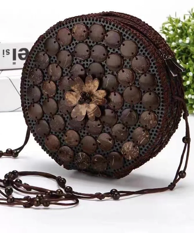 Boho Handmade Wooden Patchwork Circular Messenger Bag Luxury Bags, Budget Prices