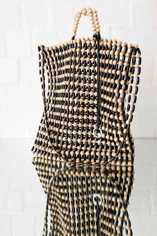 Wood Bead Large Tote Natural/Black High-End Handbags At Affordable Prices