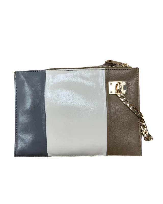 Neutral Toned Color Blocked Wristlet With Chain Detail Elegant Bags With Limited Stock Available