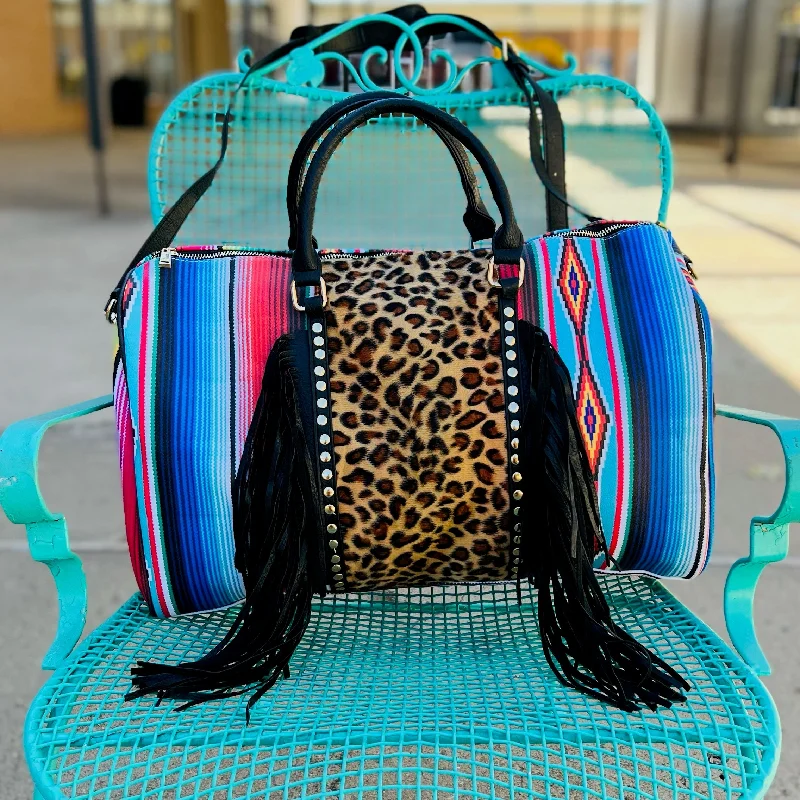 Large Serape/Aztec Fringed Duffle Bag with Leopard Detail* Designer Bags, Low Prices Large Serape/Aztec Fringed Duffle Bag with Leopard Detail* Designer Bags, Low Prices
