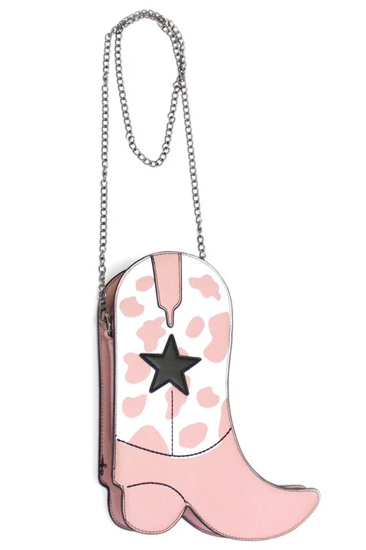Cowgirl Boot Crossbody - Pink Cow Print Shoulder Bags, Best Deals Today