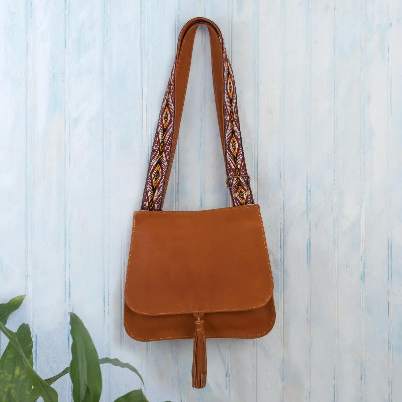 Cusco Eye Leather Messenger Bag with Wool Accent Trendy Handbags At Limited-Time Discounts