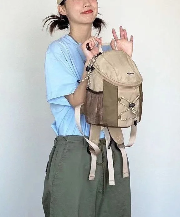 DIY Khaki Patchwork Durable Backpack Bag Premium Handbags At Exclusive Prices