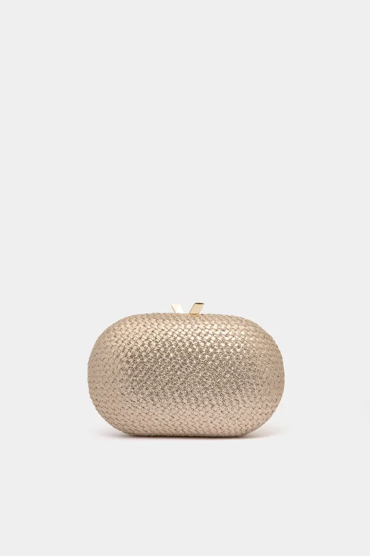 Gold Lucia Woven Oval Clutch Stylish Handbags At Unbeatable Discounts
