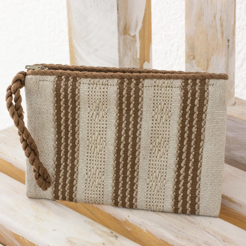 Ivory Casual Hand Woven Ivory and Brown 100% Cotton Wristlet Bag Fashionable Crossbody Bags At Special Offers Ivory Casual Hand Woven Ivory and Brown 100% Cotton Wristlet Bag Fashionable Crossbody Bags At Special Offers