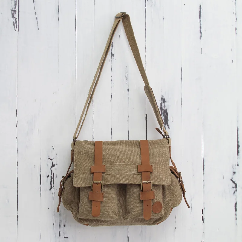 Journey to Puno Tan and Brown Leather Accent Roomy Canvas Messenger Bag Chic Handbags At Special Promotional Prices Journey to Puno Tan and Brown Leather Accent Roomy Canvas Messenger Bag Chic Handbags At Special Promotional Prices