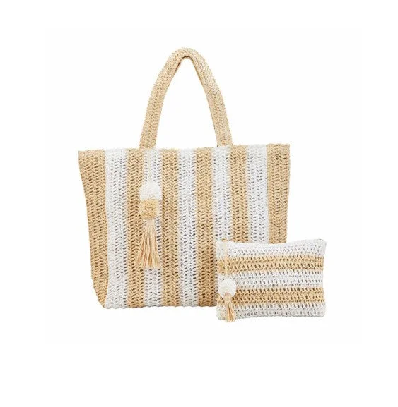 [Mud Pie] Straw Tote & Case Set-White Affordable Elegance, Grab Yours