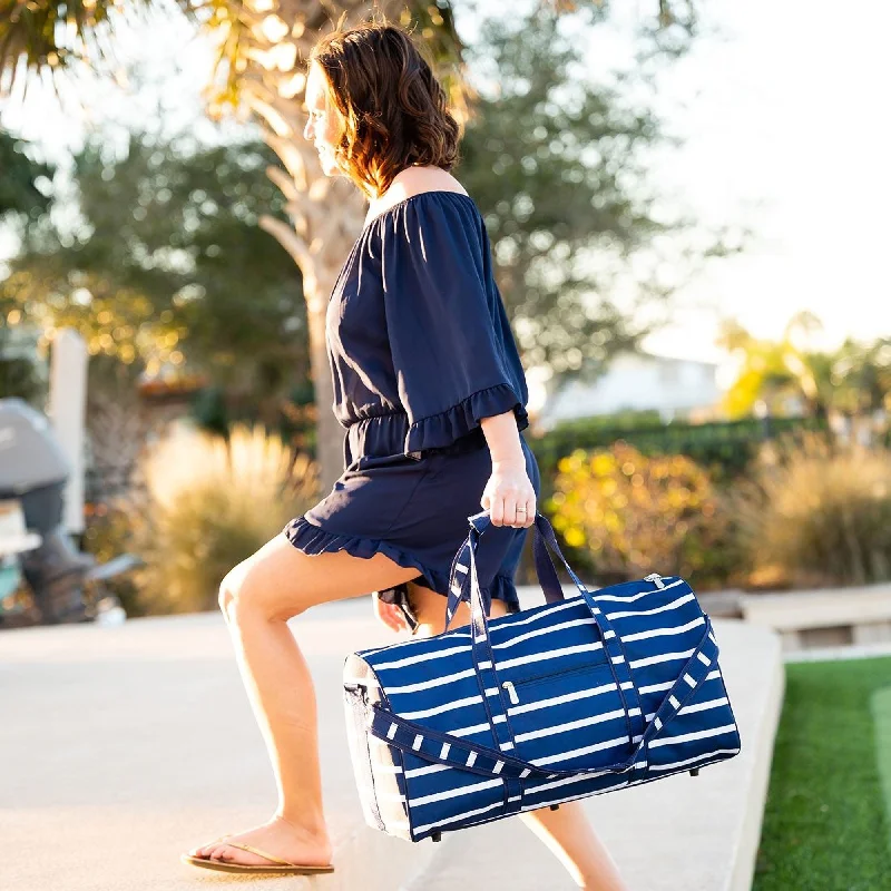 Navy Stripe Duffel Bag Affordable Elegance, Grab Yours