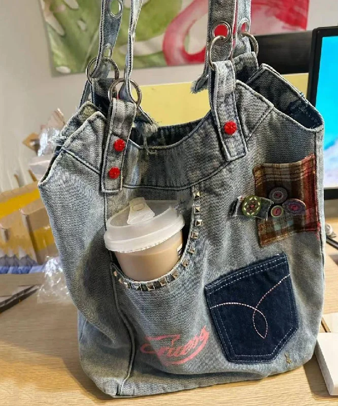 Retro Blue Rivet Patch Denim Messenger Bag Limited-Stock Bag Clearance – Grab Your Favorite Now Retro Blue Rivet Patch Denim Messenger Bag Limited-Stock Bag Clearance – Grab Your Favorite Now