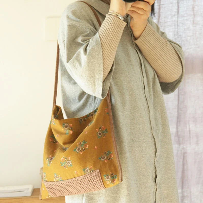Retro Ethnic Floral Canvas Shoulder Bag Flash Sale On Designer Bags