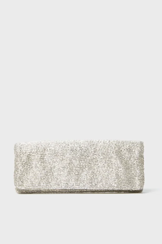 Silver Beaded Clutch Luxury Handbags, Budget-Friendly