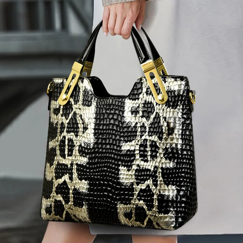Snake Pattern Genuine Leather Tote Flash Sale On Designer Bags