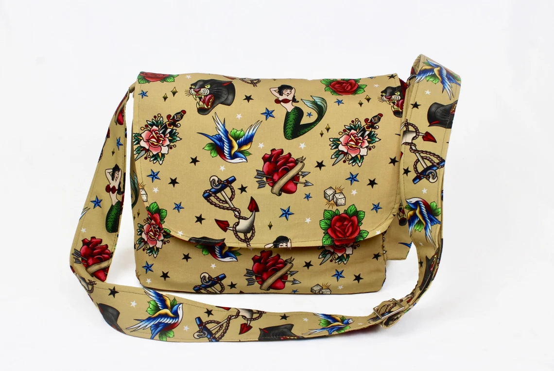 Tattoo Vintage Art Messenger #MB708 Stylish Handbags At Unbeatable Discounts
