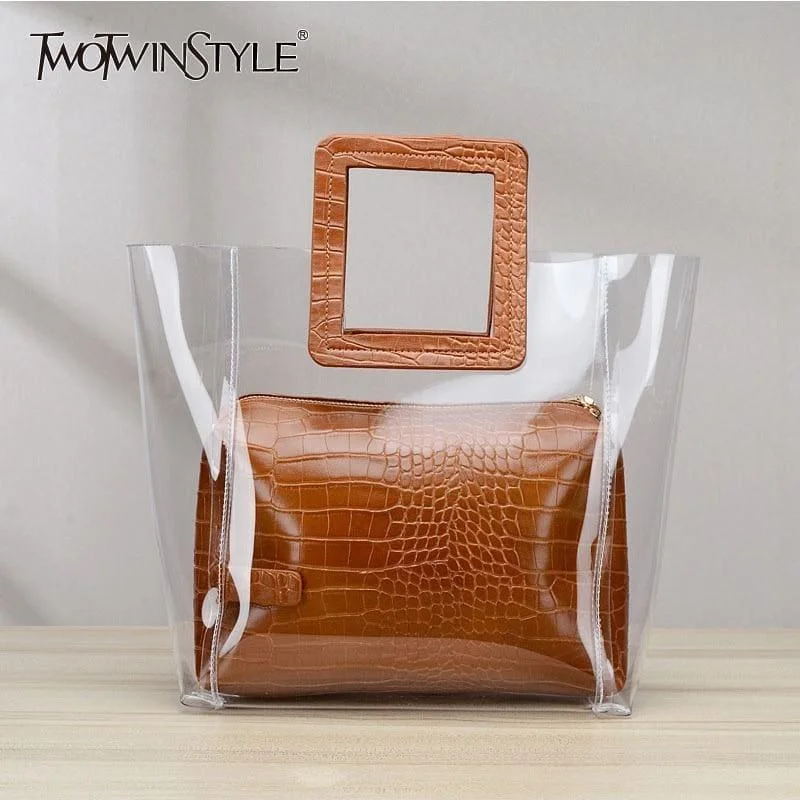 Transparent and Leather Woman Tote Bag Designer Bags At Low Prices