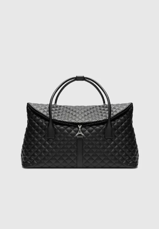 Leather Diamond Quilted Travel Bag - Black Upgrade Your Look With Our Bag Sale