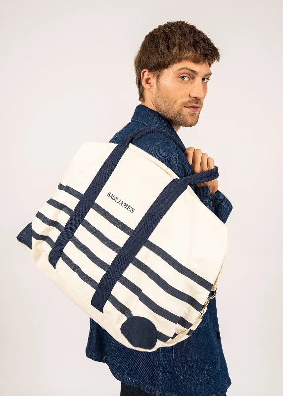 WEEK END BAG - Striped Duffle Bag | 100% Cotton (ECRU / NAVY) Your Perfect Bag At The Perfect Price WEEK END BAG - Striped Duffle Bag | 100% Cotton (ECRU / NAVY) Your Perfect Bag At The Perfect Price