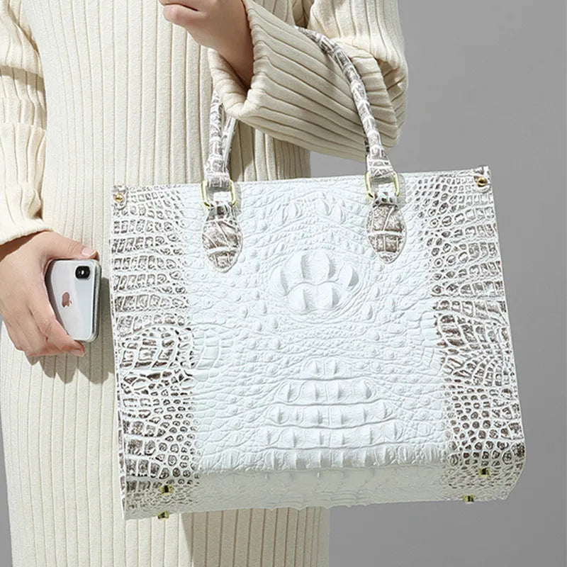 White Crocodile Embossed Leather Shoulder Tote Trendy & Timeless Bags, Now On Sale