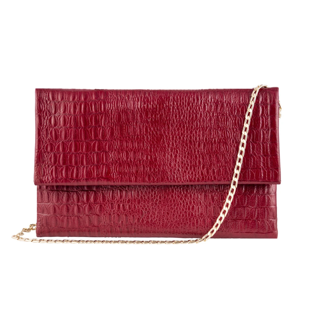 Women's Leather Hide Clutch Shoulder Bag With Metal Chain Cross Body Premium Bags, Special Prices