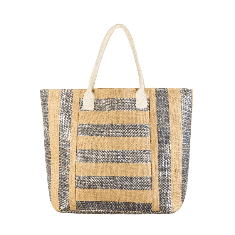 Woven Paper and Lurex Multi Directional Stripe Tote Everyday Bags, Budget-Friendly