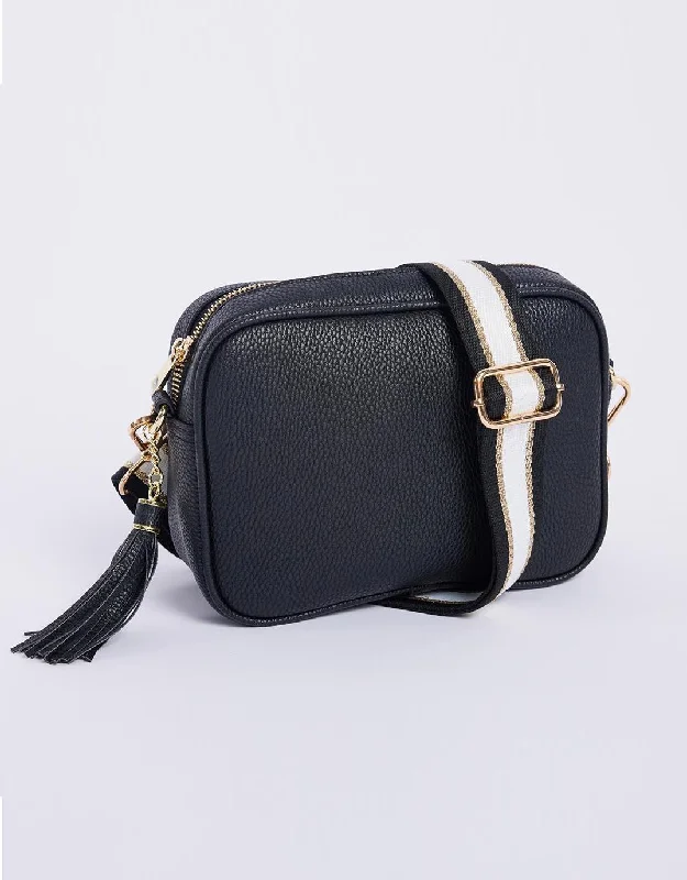 Zoe Crossbody Bag - Black & Black White Lurex Stripe Limited-Time Handbag Sale