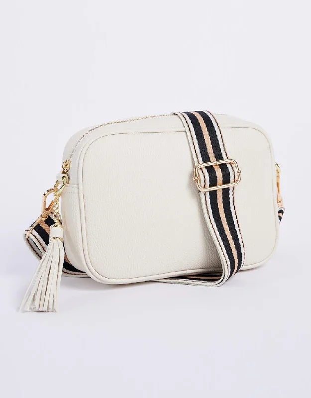 Zoe Crossbody Bag - Ecru & Beige/Black Stripe Luxury Handbags, Budget-Friendly