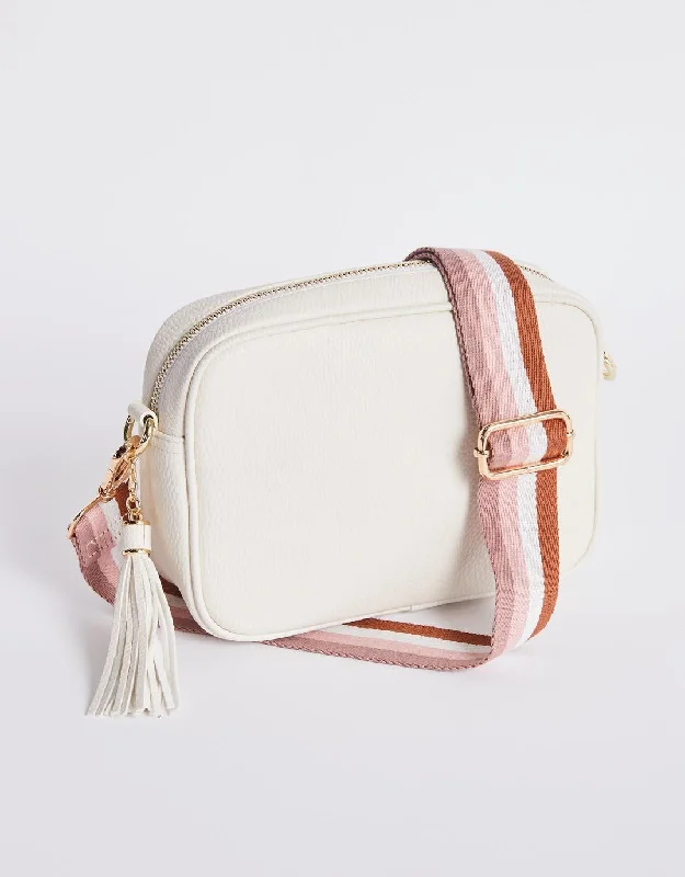 Zoe Crossbody Bag - Ecru/Blush Stripe Elegant Bags, Limited Stock