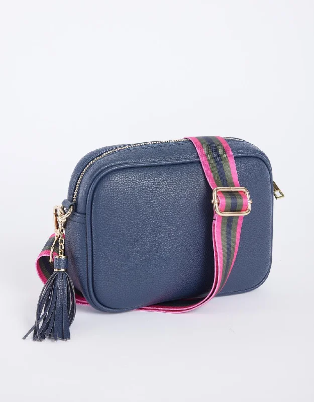 Zoe Crossbody Bag - Navy with Khaki/Hot Pink Stripe Chic Bags, Shop Now