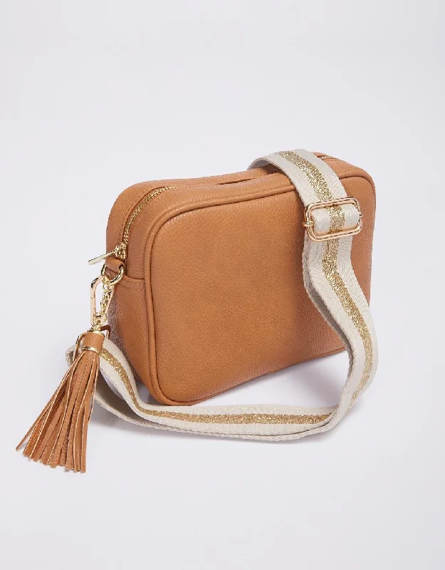 Zoe Crossbody Bag - Tan/Natural/Gold Stripe Premium Bags, Special Prices