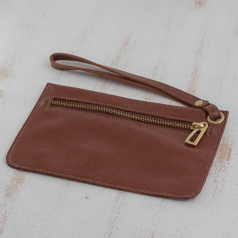 Chestnut Sophistication Handcrafted Leather Wristlet in Chestnut from Brazil Timeless Handbags Now At Special Discounts