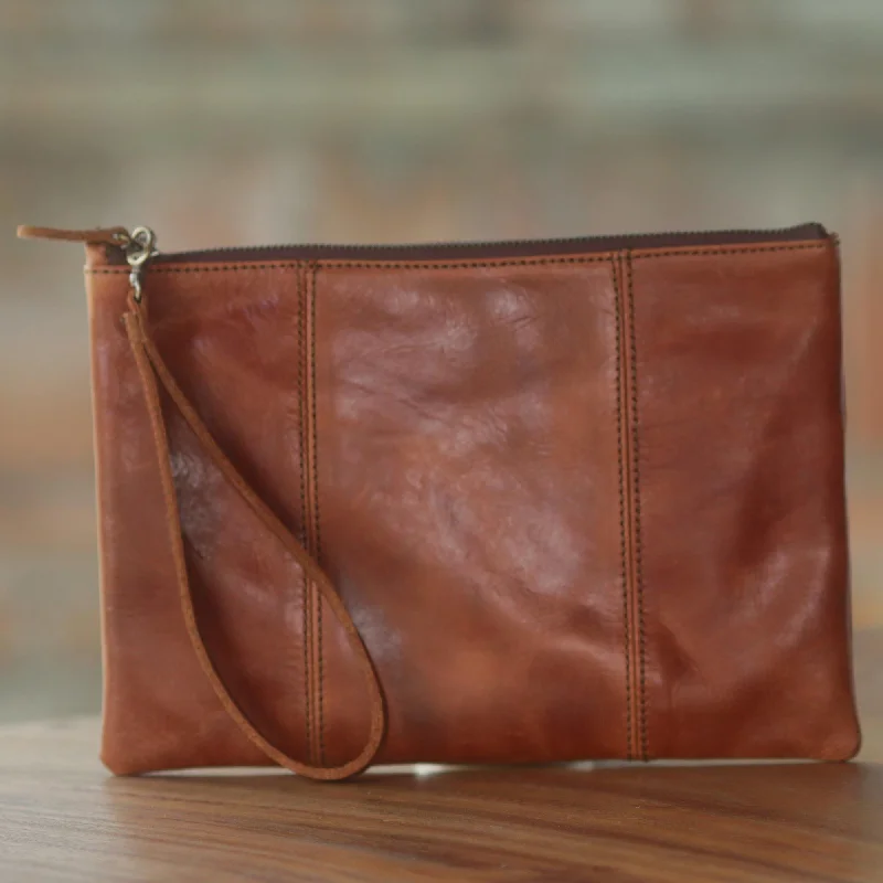 Chestnut Tranquility Brown Leather Wristlet Luxury Bags, Budget Prices