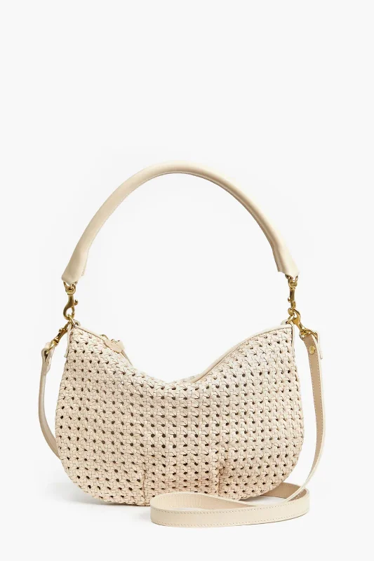 Clare V Petit Moyen Messenger Bag in Cream Rattan Designer Bags At Lower Prices
