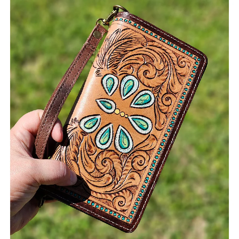 American Darling Turquoise Blossom Wallet/Wristlet Designer Bags, Low Prices