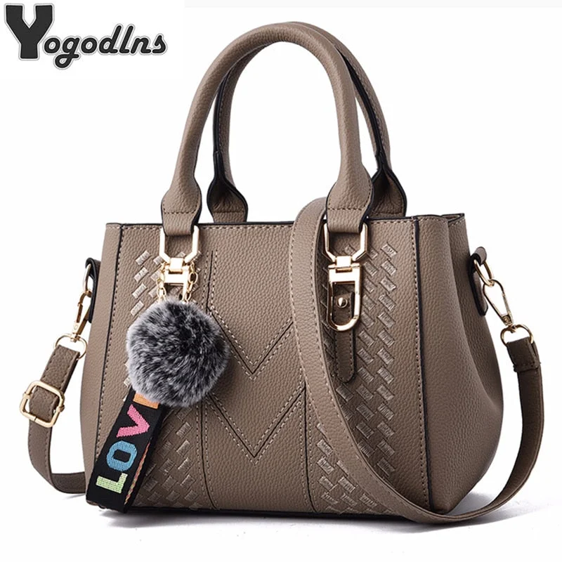 Embroidery Messenger Bags Women Leather Handbags Bags for Women 2019 Sac a Main Ladies hair ball Hand Bag Grab Your Favorite Handbags At Discounted Prices