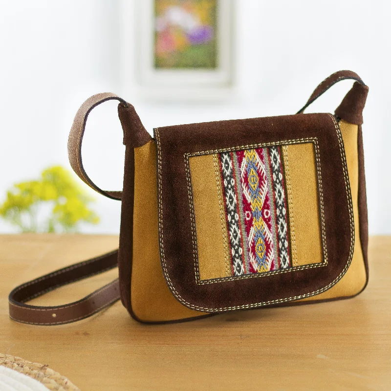 Fun Travels Wool Accented Suede Messenger Bag from Peru Flash Sale On Designer Bags