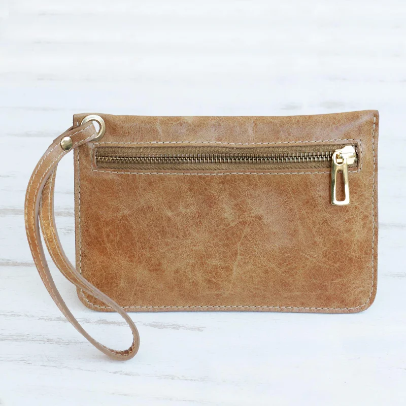 Ginger Sophistication Handcrafted Ginger Leather Wristlet from Brazil Fashion-Forward Bags At Exclusive Promotional Prices