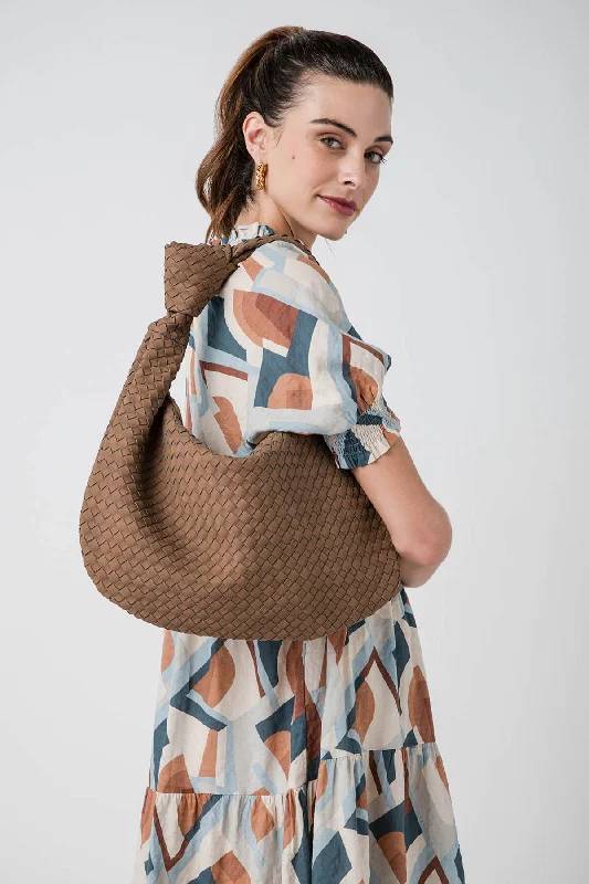 Melie Bianco Knotted Woven Vegan Suede Large Bag Elegant Totes At Limited-Time Prices