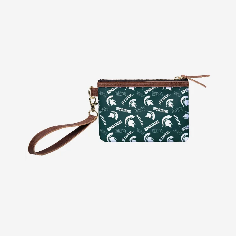 Michigan State Spartans Printed Collection Repeat Logo Wristlet Luxury Handbags At Budget-Friendly Rates Michigan State Spartans Printed Collection Repeat Logo Wristlet Luxury Handbags At Budget-Friendly Rates