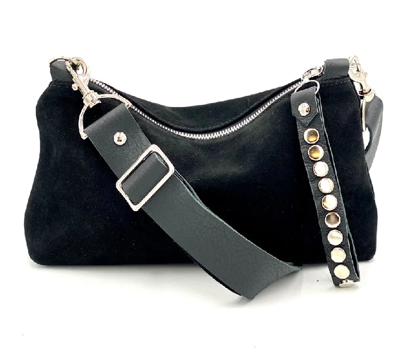 Nancy Wristlet/Crossbody Bag in Black Suede Premium Bags, Special Prices