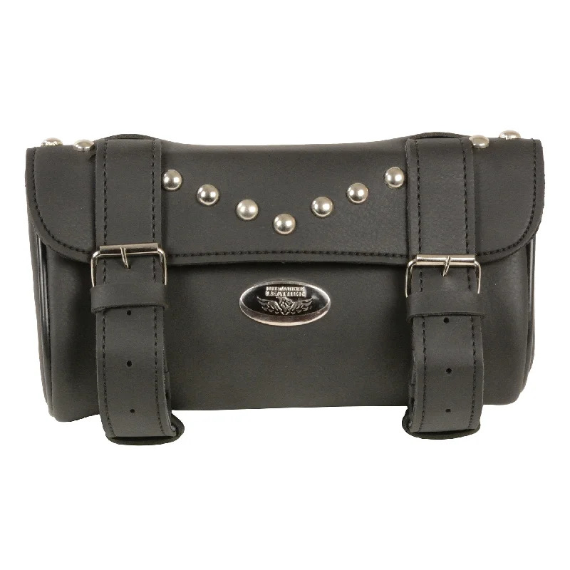 Milwaukee Leather SH62603 Black PVC Double Strap Studded Motorcycle Tool Bag Designer Bags At Lower Prices
